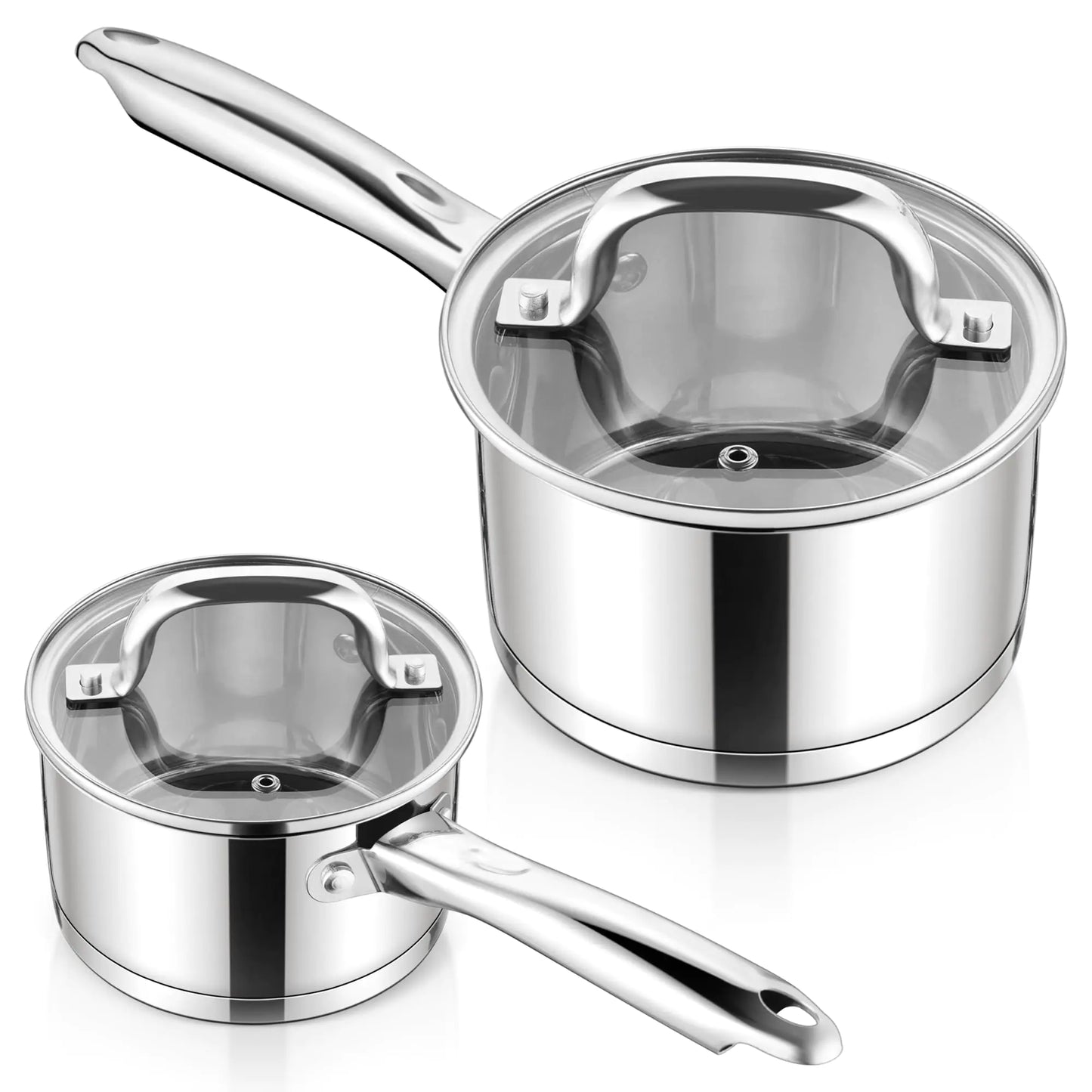 E-far Dual Stainless Steel Saucepan Combo - 2QT & 3QT Induction Cookware with Transparent Lids, Healthy & Oven-Safe