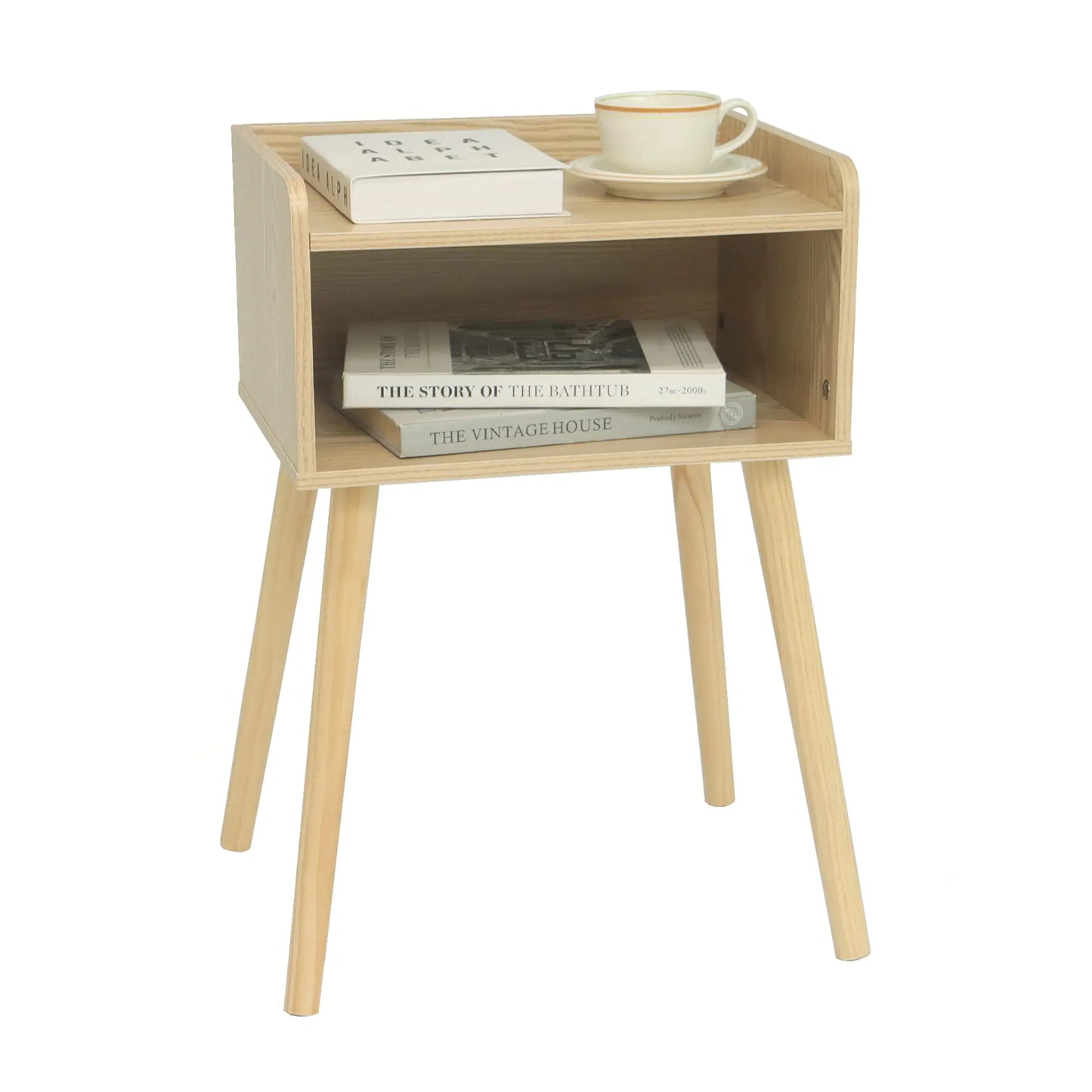 MaxSmeo Nightstand Mid Century Modern Side Table Bedroom with Storage Small End Bedside Table with Solid Wood Legs for Living Room Office Small Spaces (Natural)