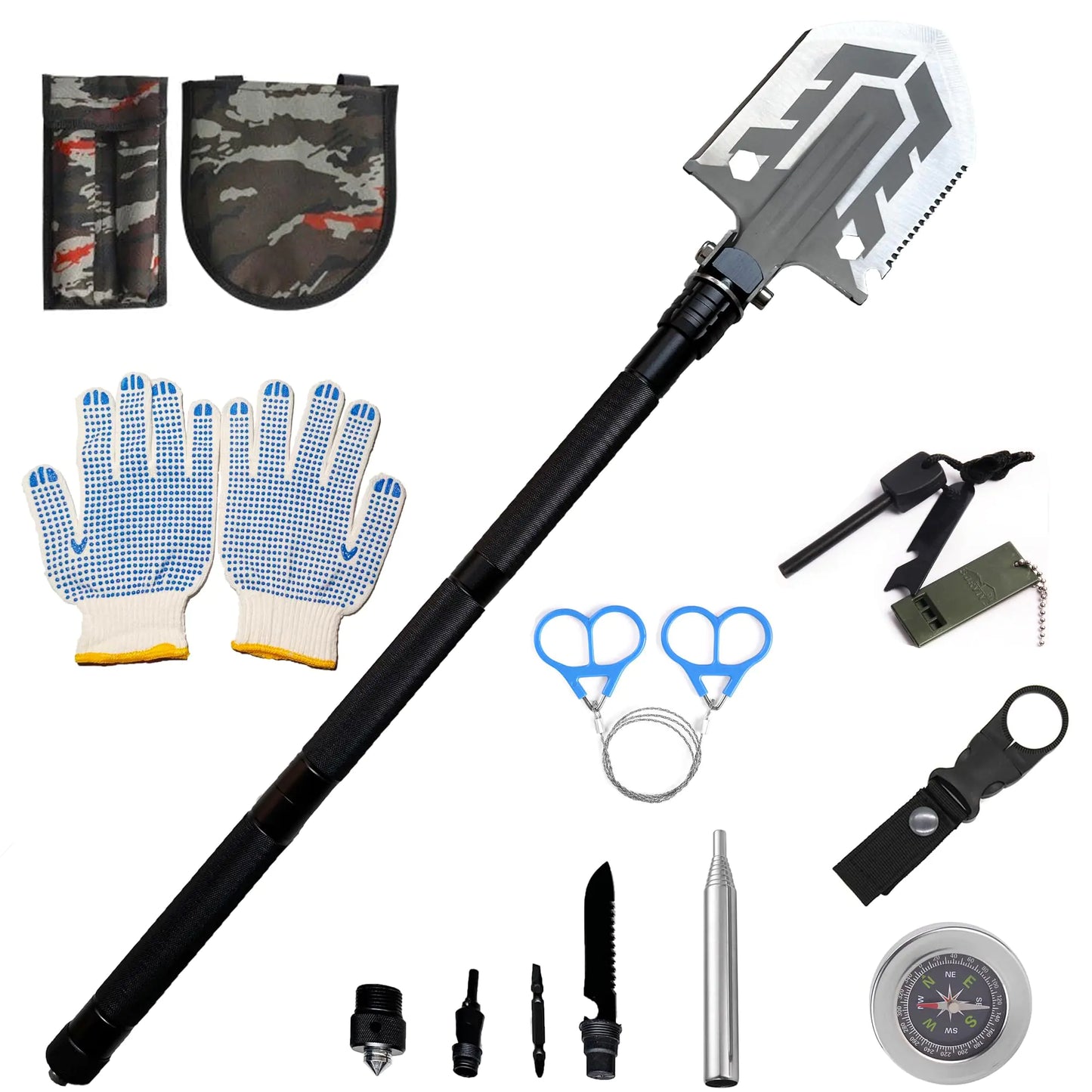 Backpacking Trowel Folding Survival Shovel Multifunctional Camping Shovel 180 Degree Tactical Shovel - Unbreakable Military Shovel for Backpacking Hiking Hunting Car Emergency (Black2)