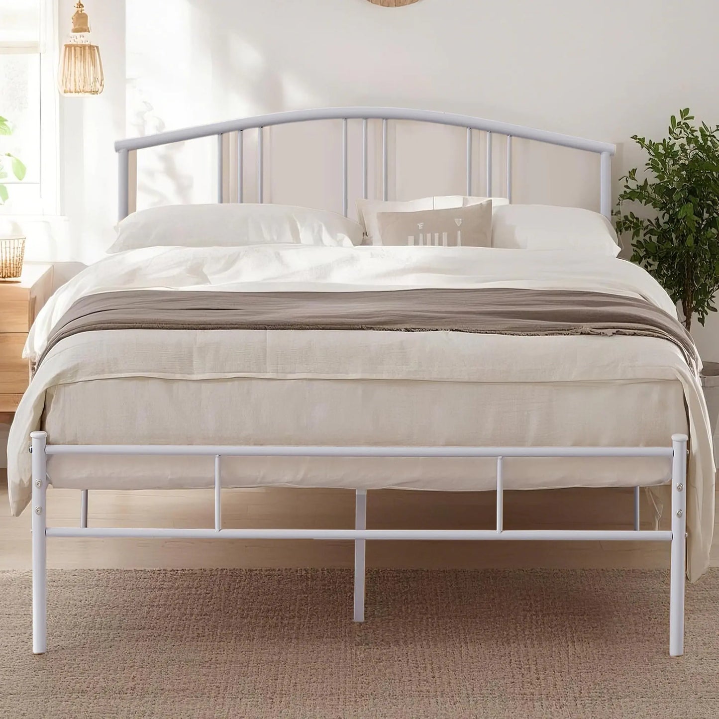 VECELO 14 inch Full Bed Frame White Beds Metal Platform Mattress Foundation with headboard Footboard Steel Slat Support/No Box Spring Needed/Easy Assembly