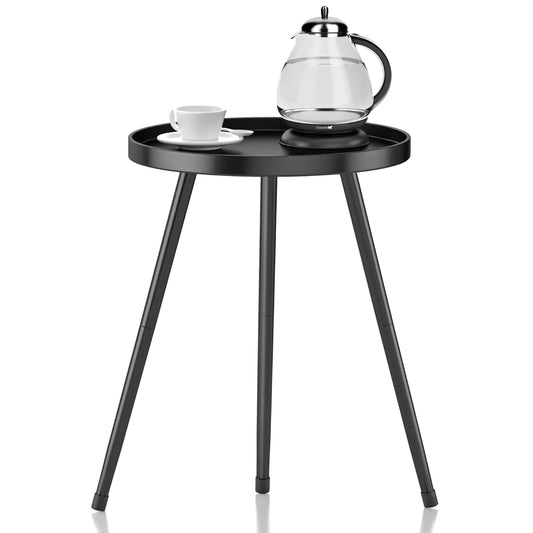 Stylish Round End Table - Small Side Table Mini Metal Bedside Table for Living Room Bedroom Sofa Side - Modern Black Decor for Small Spaces
