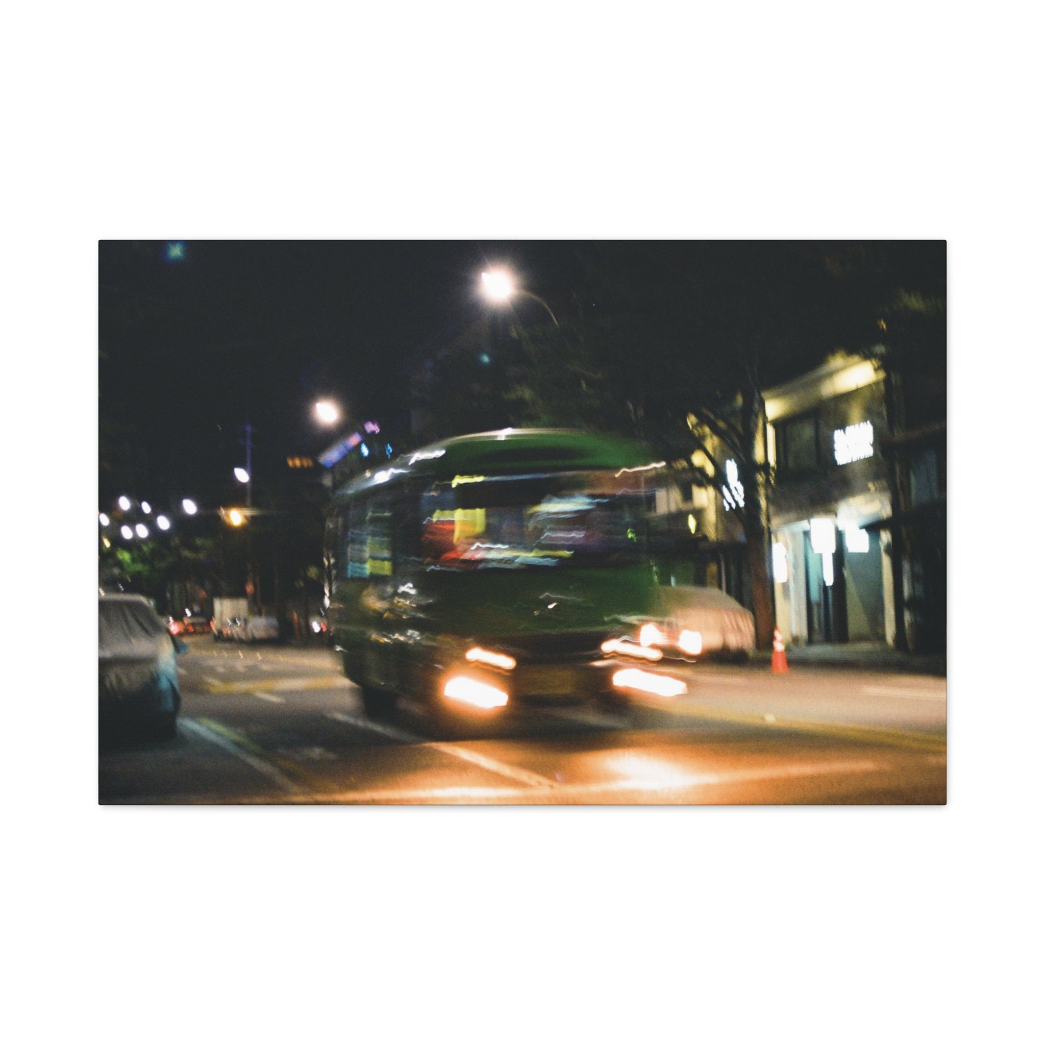 Seoul Bukchon Night City Bus Canvas Print — Matte Stretched Canvas