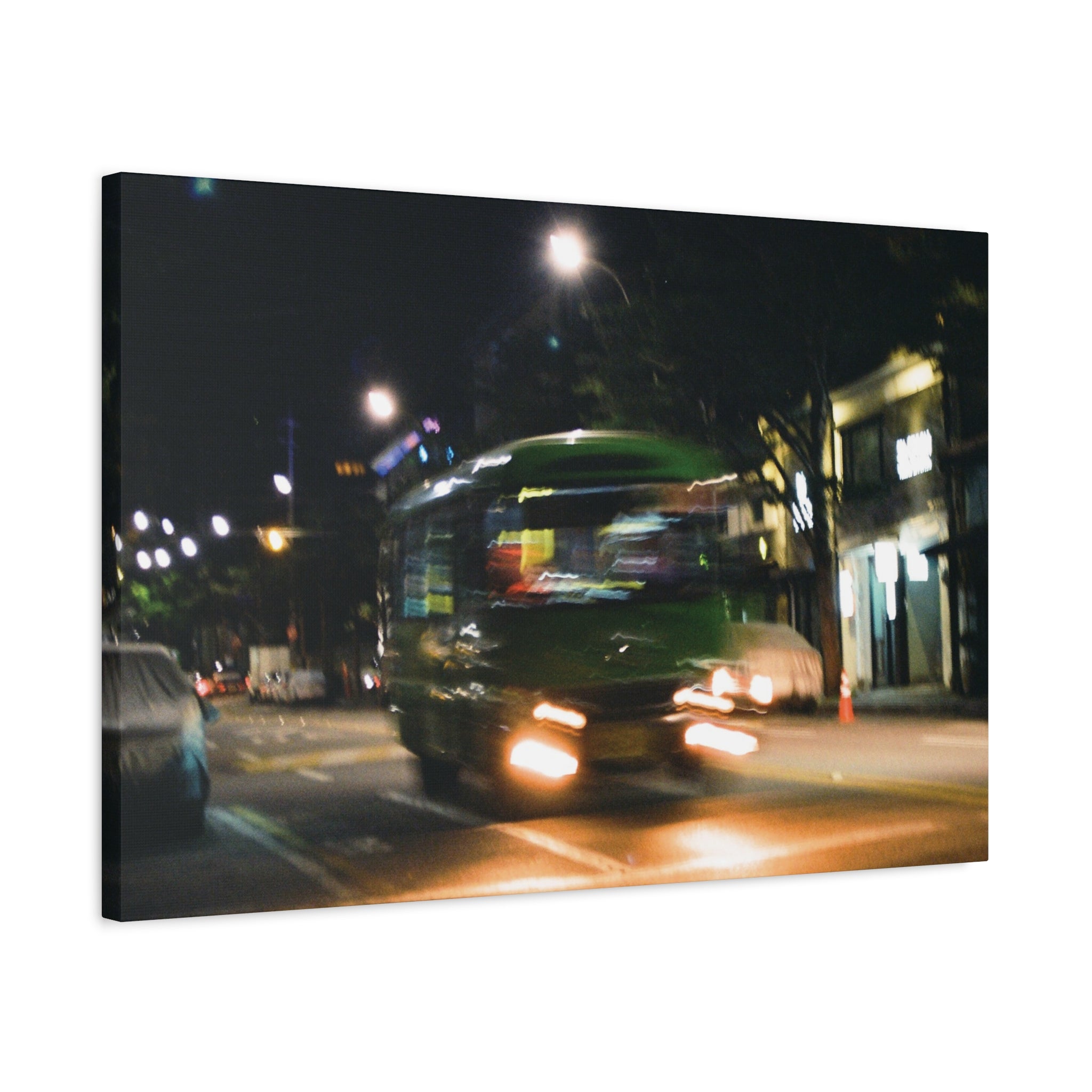 Seoul Bukchon Night City Bus Canvas Print — Matte Stretched Canvas