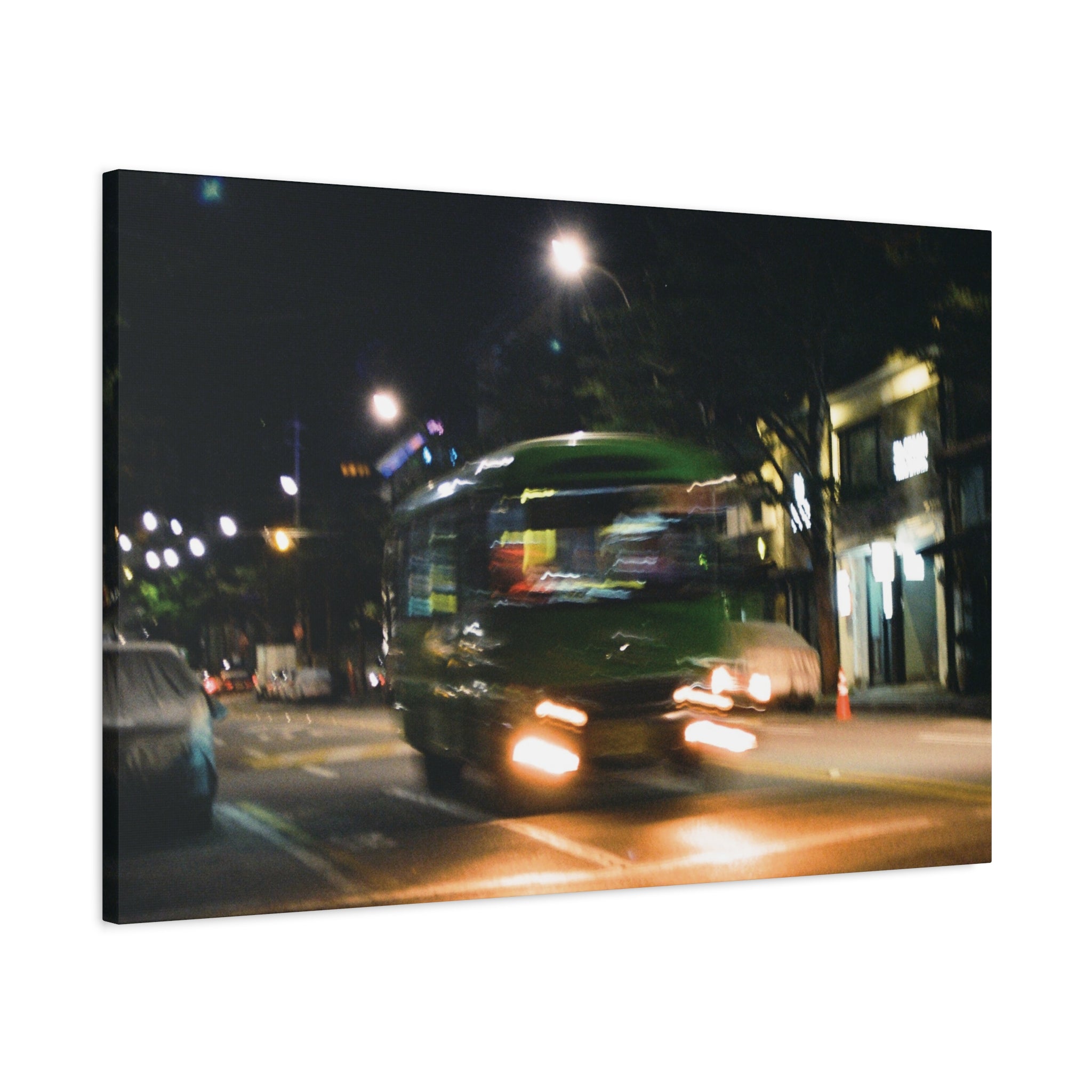 Seoul Bukchon Night City Bus Canvas Print — Matte Stretched Canvas