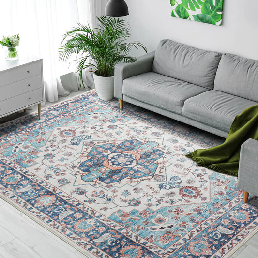 Hatppto 8x10 Area Rugs for Living Room Stain Resistant Washable Rug Non-Slip Rug Vintage Boho Rug Non-Shedding Carpet for Bedroom Dining Room Kitchen Living Room