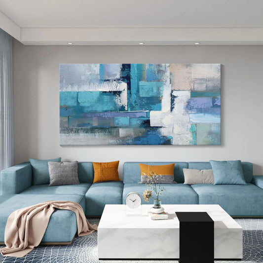 AJAZIKO Modern Blue Abstract Canvas Art - Elegant Home and Office Wall Decor