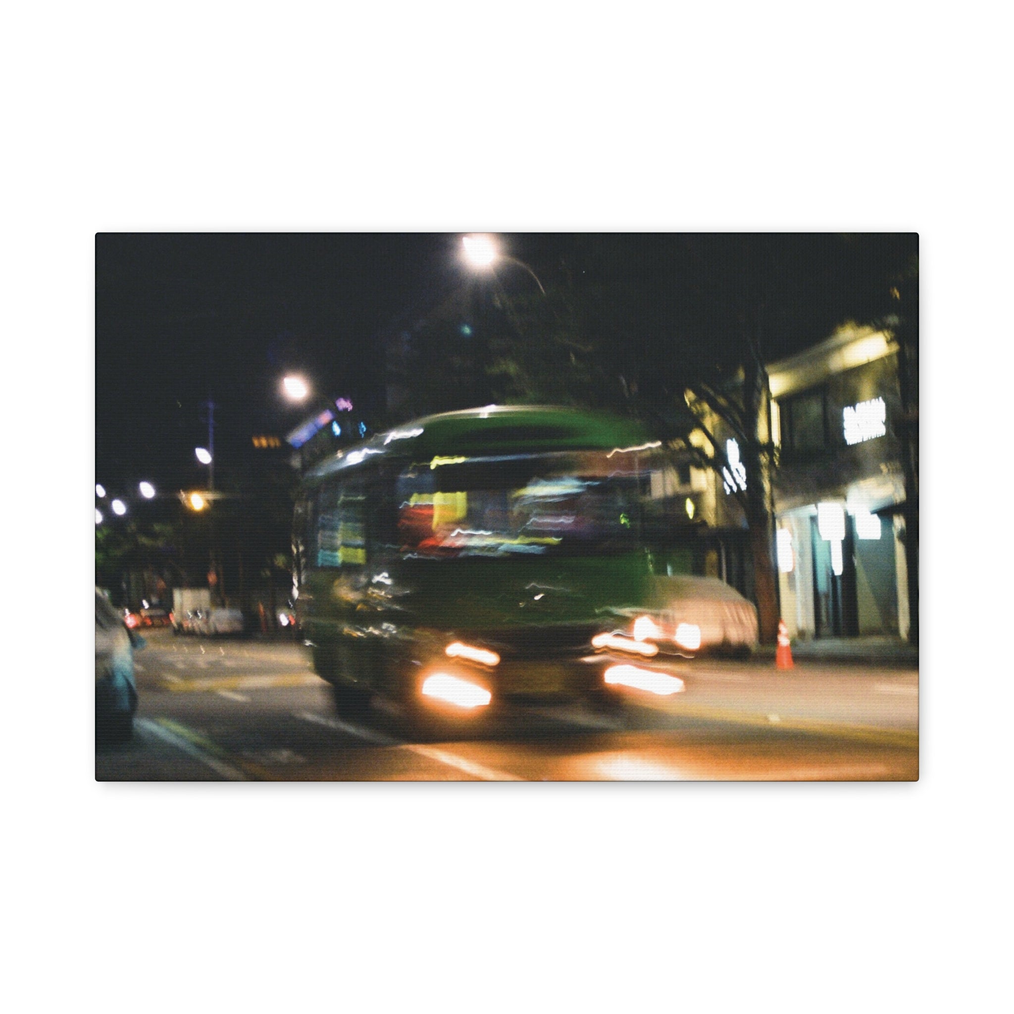 Seoul Bukchon Night City Bus Canvas Print — Matte Stretched Canvas