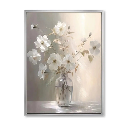 Floral Radiance Canvas Wall Decor for Living Spaces (Silver Frame 18x24)