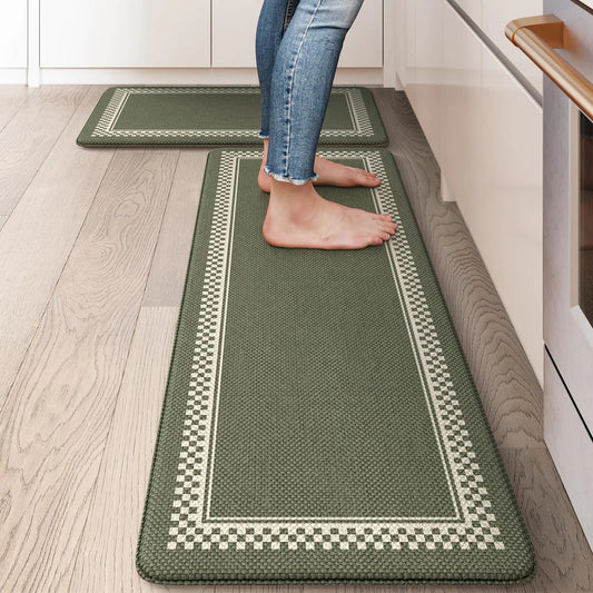 Ailsan Anti Fatigue Kitchen Mats for Floor 2PCS Non Slip Kitchen Rugs and Mats Memory Foam Kitchen Mat Heavy Duty Ergonomic Comfort Rugs for Kitchen Floor Office Sink Green