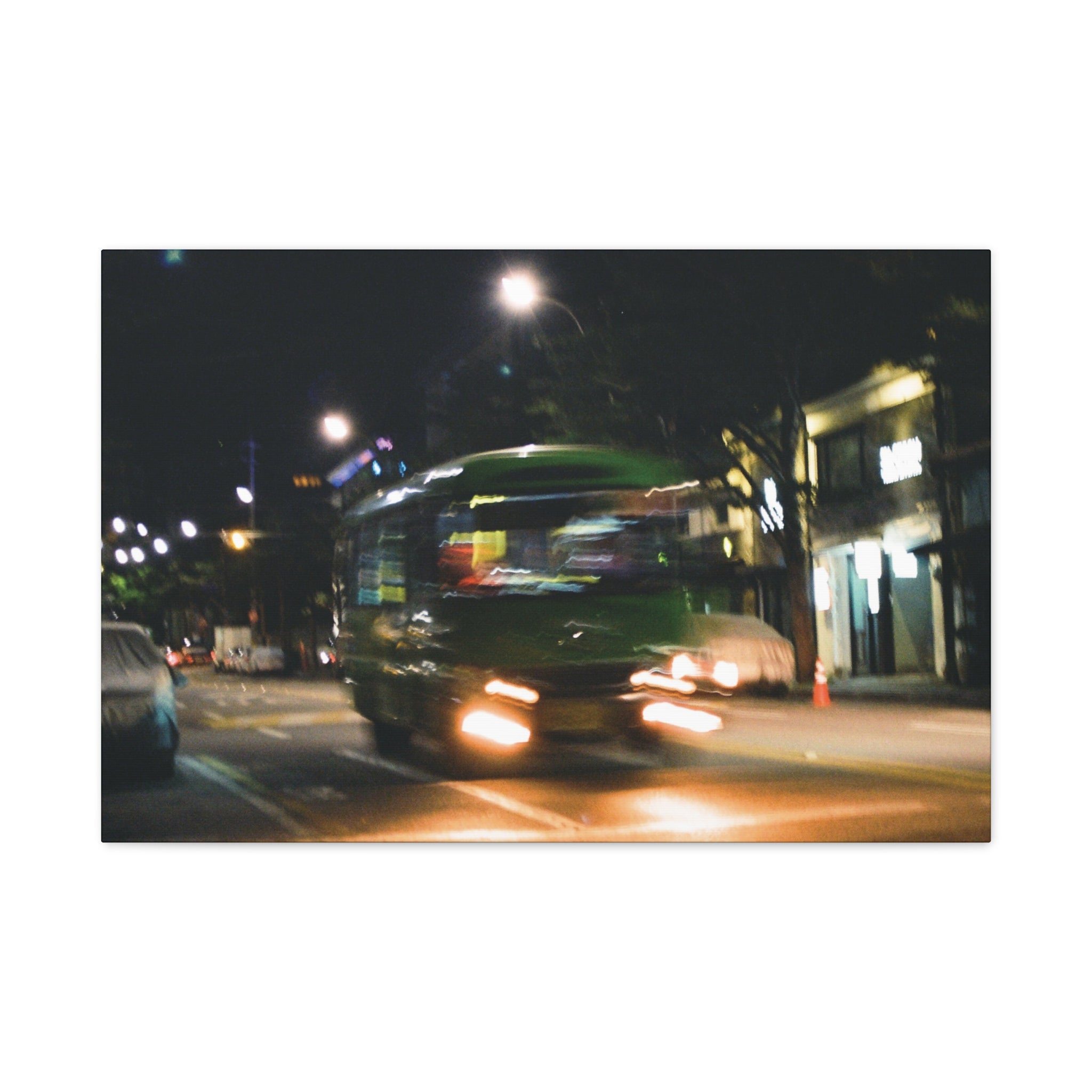 Seoul Bukchon Night City Bus Canvas Print — Matte Stretched Canvas