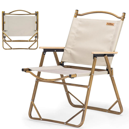 Naturehike Large Camping Chair Portable Folding Camping Beach Chair Aluminum Outdoor Kermit Chair with Solid Wood Armrest Portable Fishing Chair for Hiking Lawn Picnic Supports 330 Lbs - Khaki