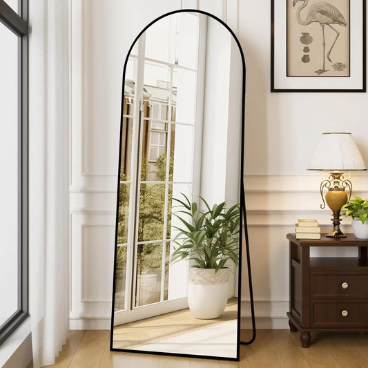 JAWGLOW Arched Full Length Mirror 64 "x 21" Floor Mirror with Stand Full Body Mirror with Aluminum Alloy Frame Freestanding Wall-Mounted or Leaning (Black)