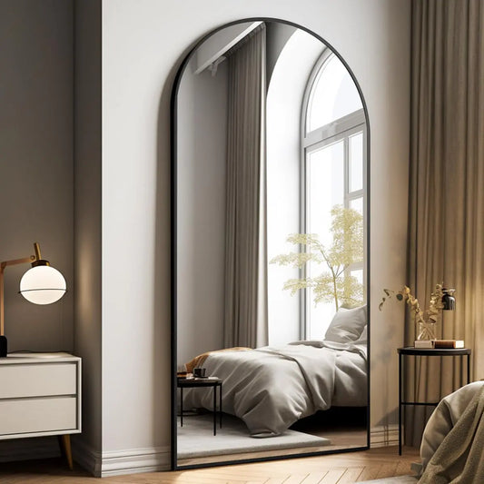Easly Oversized Full-Body Mirror 76" x 34" Arched Full-Length Mirror Black Metal Frame Floor Mirror for Bedroom Living/Dressing Room Gym - Stand/Wall Mounted/Leaning Mirror