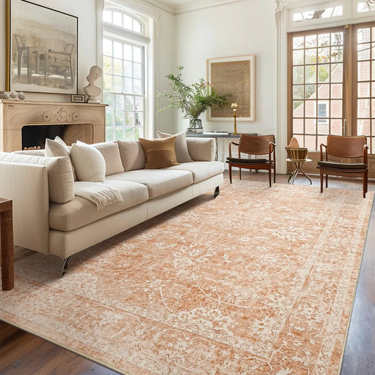 Madane 5x7 Area Rugs for Living Room Floral Area Rugs 5x7 Non Slip Backing 5x7 Rug Soft Stain Resistant Washable Rugs 5x7 Vintage Area Rug 5 x7 with Low Pile (5 x 7 Orange)