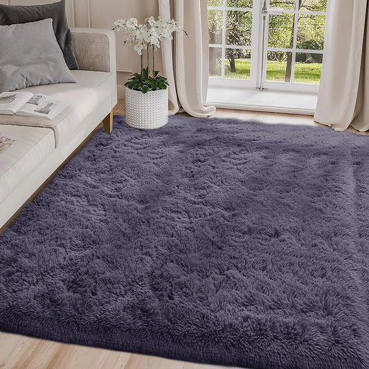 5x7 Rugs for Living Room Fluffy Area Rugs 5x7 for Bedroom Non-Slip Plush Carpet for Playroom Soft Shaggy Rug for Nursery Fuzzy Rug for Dorm Room Purple Grey