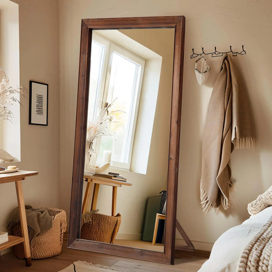 MELOMOIR Rustic Farmhouse Full Length Mirror 71"x32" Large Floor Mirror Wood Frame Free Standing Mirror Leaning Wall Mirror Full Length Full Body Mirror for Bedroom Living Room Cloakroom Wood