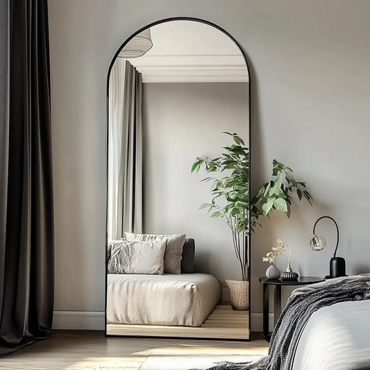 JAWGLOW Arched Floor Mirror 71" x 26" Full Length Mirror Wall Mirror Hanging or Leaning Arched-Top Full Body Mirror with Stand for Bedroom Dressing Room Black
