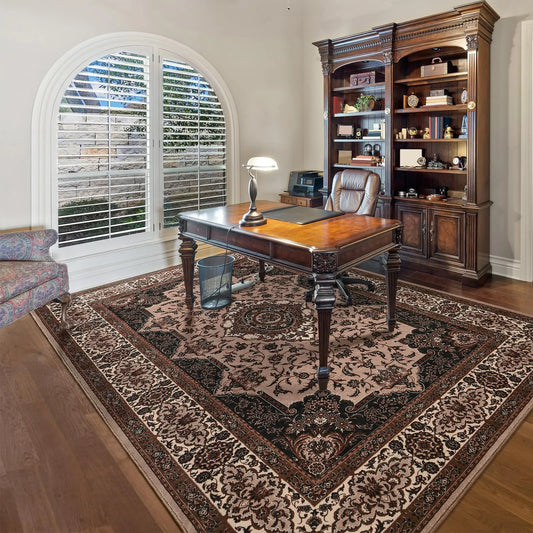 Rtizon Area Rugs for Living Room 4x6 Boho Rug with Non-Slip Backing Machine Washable Carpet Low Pile Room Rug for Bedroom Home Office Kids Room Nursery Playroom Kitchen Dining Room Brown