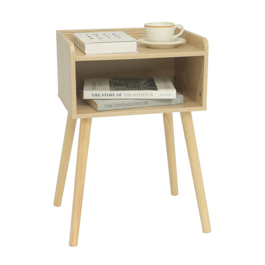 MaxSmeo Nightstand Mid Century Modern Side Table Bedroom with Storage Small End Bedside Table with Solid Wood Legs for Living Room Office Small Spaces (Natural)