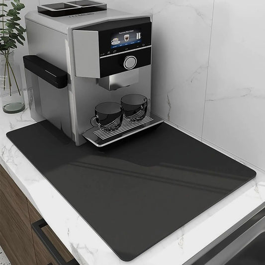 Dish Drying Mat for Kitchen Counter Dish Drying Pad with Non-slip Rubber BackedSuper Absorbent Drying Mat for Kitchen Counter Drying Mat for Coffee Machine Dish Rack (Black 12x19)
