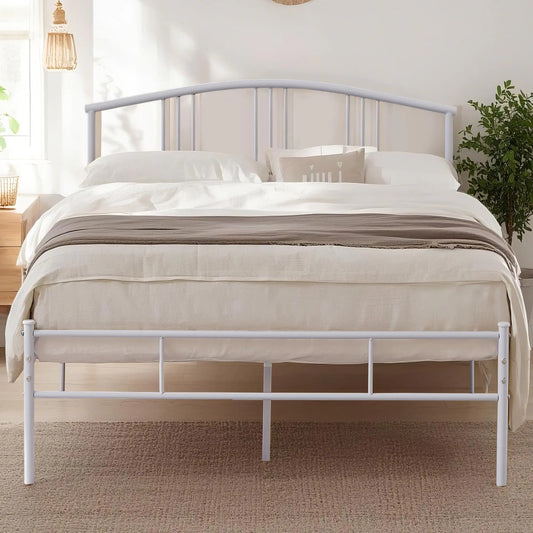 VECELO 14 inch Full Bed Frame White Beds Metal Platform Mattress Foundation with headboard Footboard Steel Slat Support/No Box Spring Needed/Easy Assembly